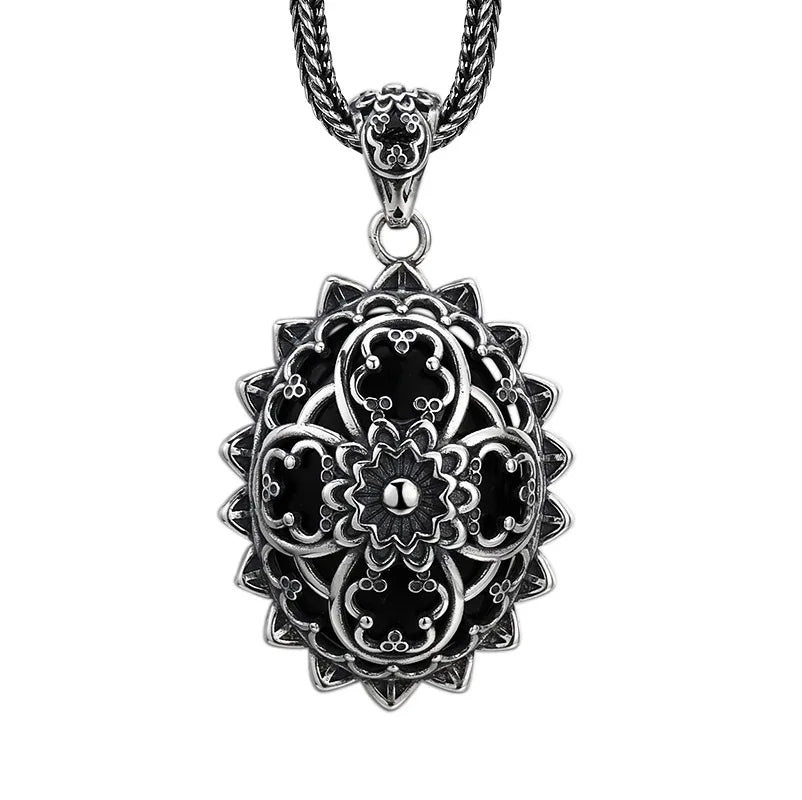 925 Sterling Silver Flower Pendant Thai Silver Antique Finish Vintage Boho Chic Jewelry