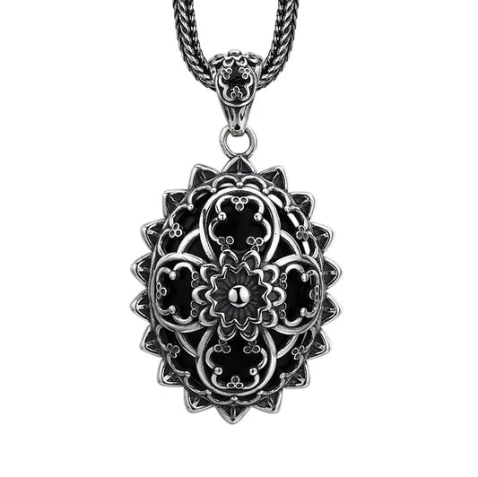925 Sterling Silver Flower Pendant Thai Silver Antique Finish Vintage Boho Chic Jewelry