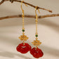 Red Agate Silver Plated Small Flower Good Luck Longevity Lock Agate Earrings Vintage Style for Cheongsam Hanfu Retro Aesthetic