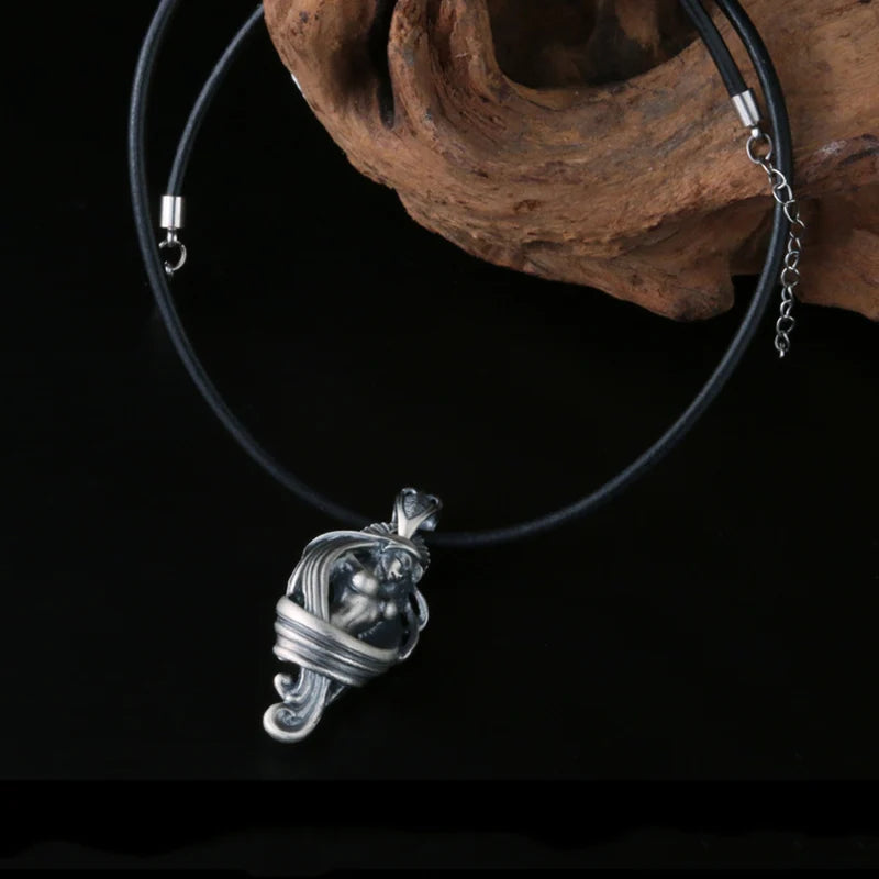 Necklace Pendant Real 925 Sterling Silver Men Women Naked Girl Design Free Leather Rope Chain Vintage Fashion Jewelry 2024 P91