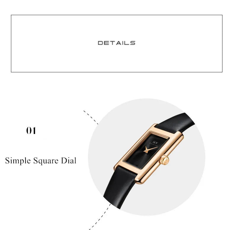 CARNIVAL Fashion Watch for Women Brand Luxury Ladies Square Leather Girls Quartz Wristwatches Waterproof Womens 2025 Reloj Mujer