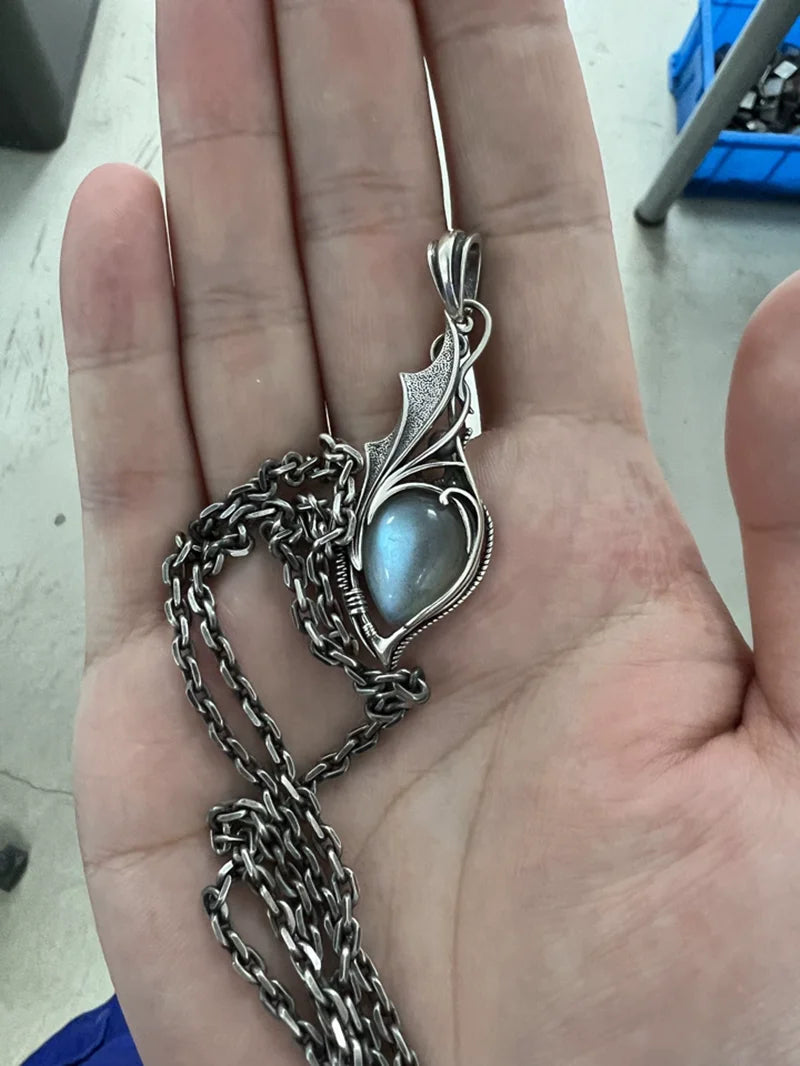 Necklace Pendant Pure 925 Sterling Silver Dragon Eye Natural Moonstone Luxury Designer Brand Fine Jewelry Men Women 2024 New P5