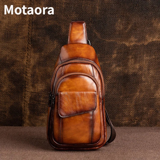 MOTAORA Vintage Genuine Leather Crossbody Sling Bag for Men 2025 New Anti-Theft Small Chest Backpack Shoulder Bags