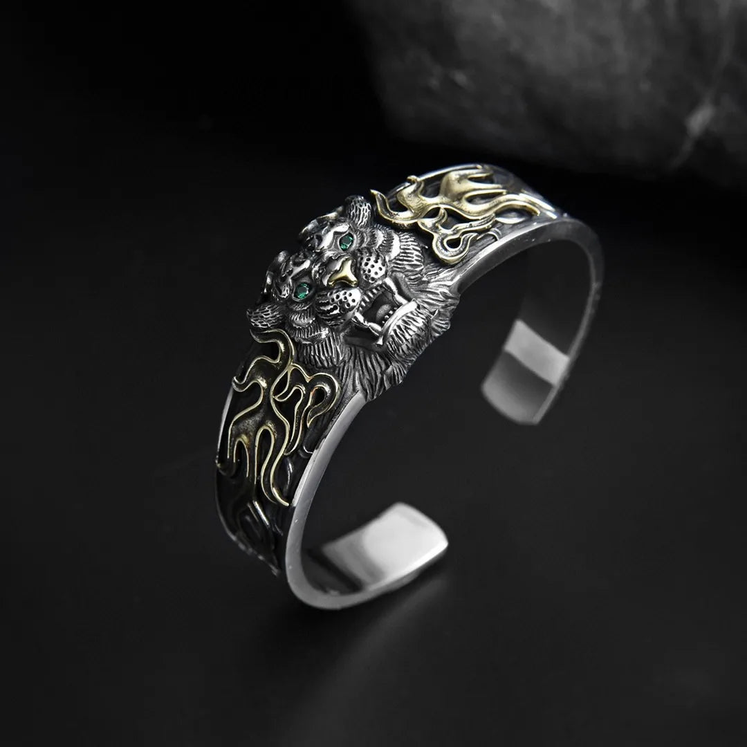 Retro national trend tiger year niche Seiko solid design Sterling Silver 925 domineering tiger bracelet for men