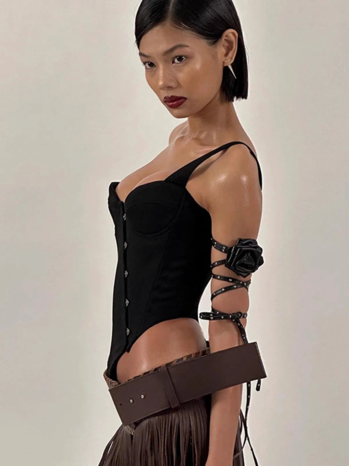 Punk Ladies Tassel Wide Belt Pu Brown Trendy Decorative Belt Nightclub Hot Girl Y2k Personality Motorcycle Trendy Belt