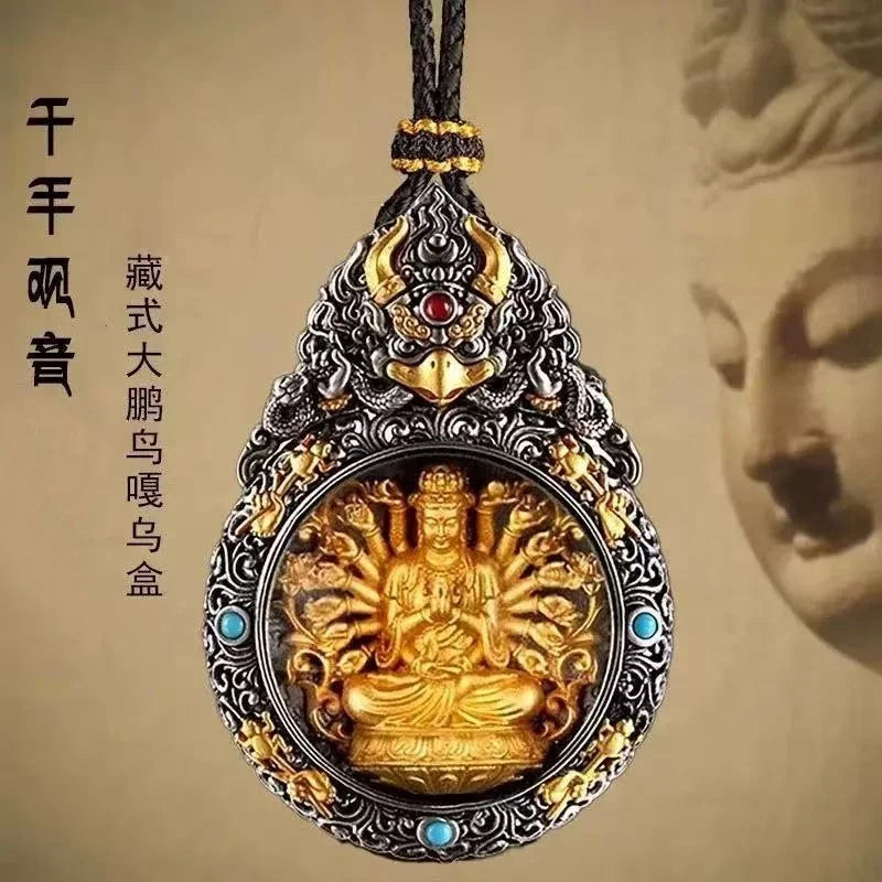 Blessing Yellow Jambhala Tathagata Avalokitesvara Necklace For Men Jewelry Ethnic Style Relief Roc Box Buddha Pendant Women Gift