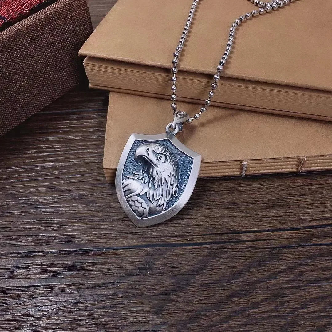 New S999 Sterling Silver Personality Retro Domineering Hip-hop Lion Tiger Head Eagle Faucet Shield Pendant Man.