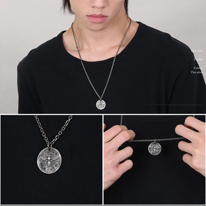 Necklace Pendant Pure 925 Sterling Silver Insects Bee Blue Gemstone Luxury Brand Jewelry Man Woman 2025 St Valentine Day Gift P5