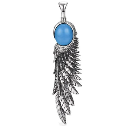 Necklace Pendant Pure 925 Sterling Silver Feather Blue Turquoise Luxury Brand Fine Jewelry Women Men 2024 New Christmas Gift P19