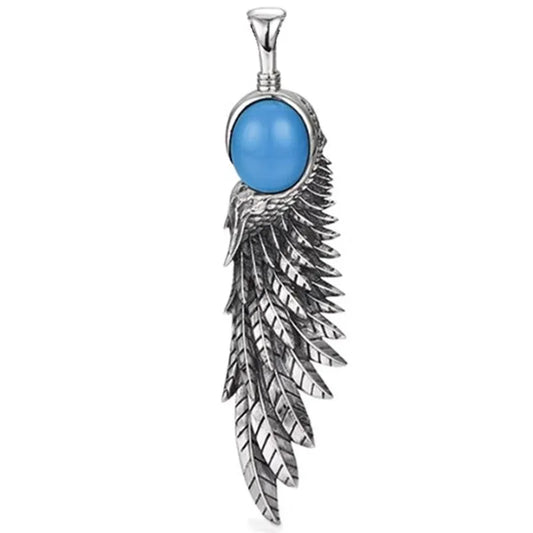 Necklace Pendant Pure 925 Sterling Silver Feather Blue Turquoise Luxury Brand Fine Jewelry Women Men 2024 New Christmas Gift P19
