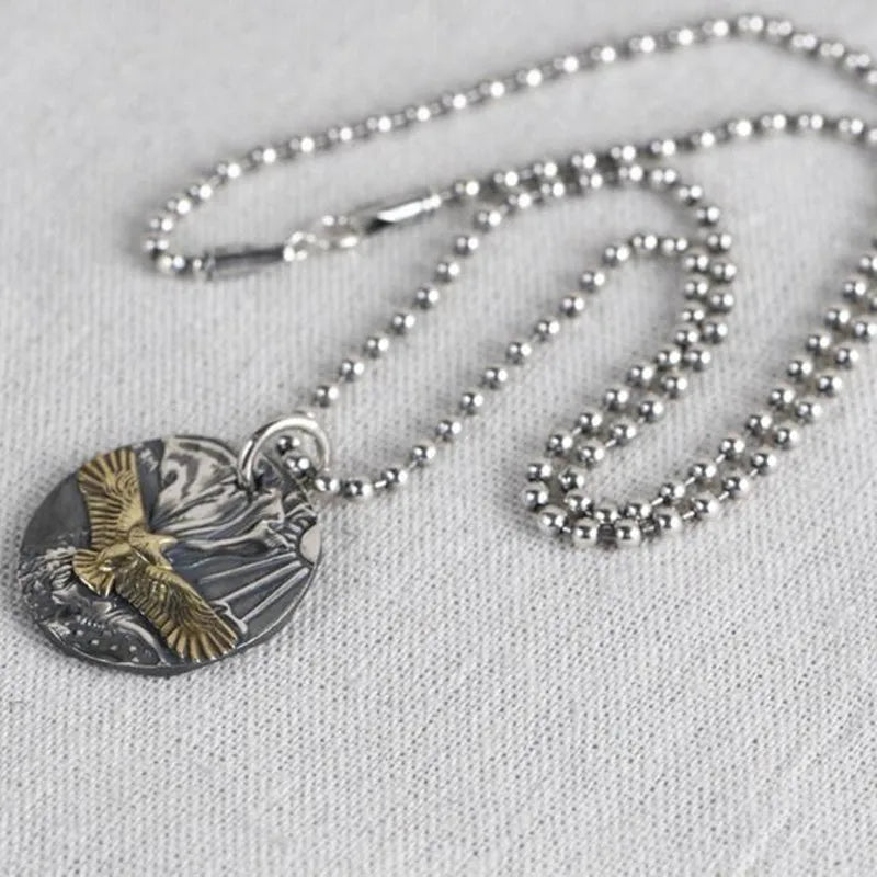 Necklace Pendant Pure 925 Sterling Silver Flying Eagle Round Card Luxury High Quality Jewelry 2025 Trend Man Necklaces Woman P22