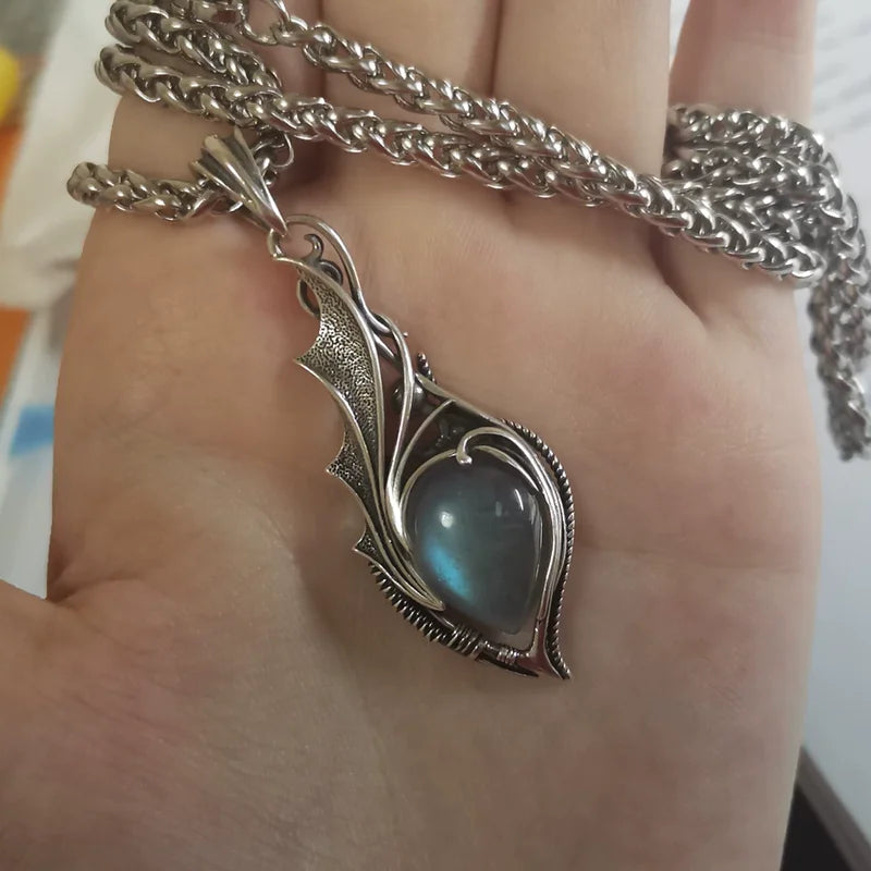 Necklace Pendant Pure 925 Sterling Silver Dragon Eye Natural Moonstone Luxury Designer Brand Fine Jewelry Men Women 2024 New P5