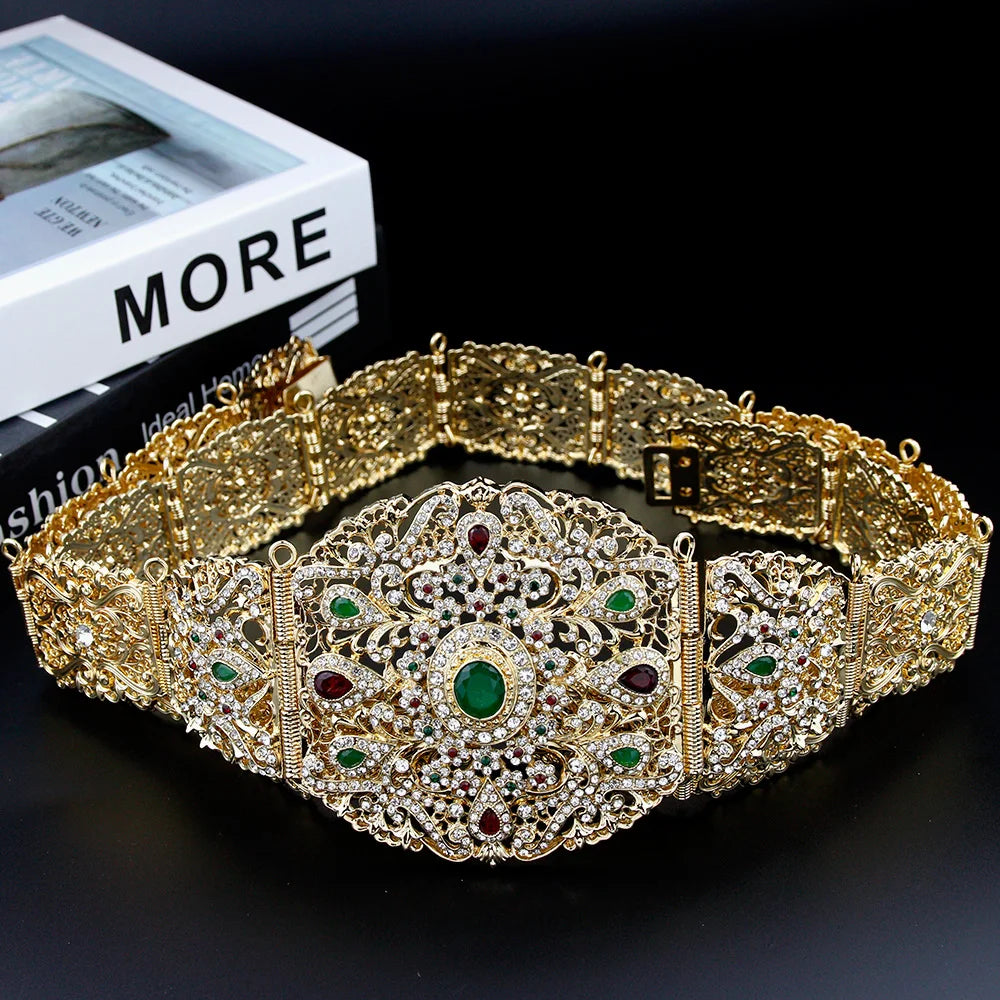 Neovisson Algeria High Quality 18K Gold Color Belt For Women Wedding Dress Waist Belt Chain Full Crystal Ladies Favorite Gift