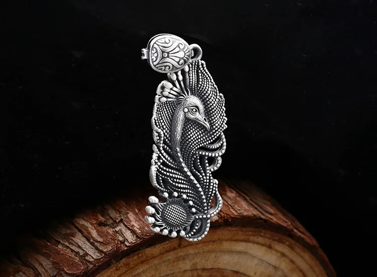 925 Sterling Silver Peacock Bird Locket Necklace - Antique Finish Retro Unique Jewelry Gift