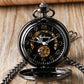 Men's Black Flower Green Dots Decor Mechanical Hand Winding Pocket Watch 30 cm Fob Chain Pendant Timepiece Antique Stylish Gift