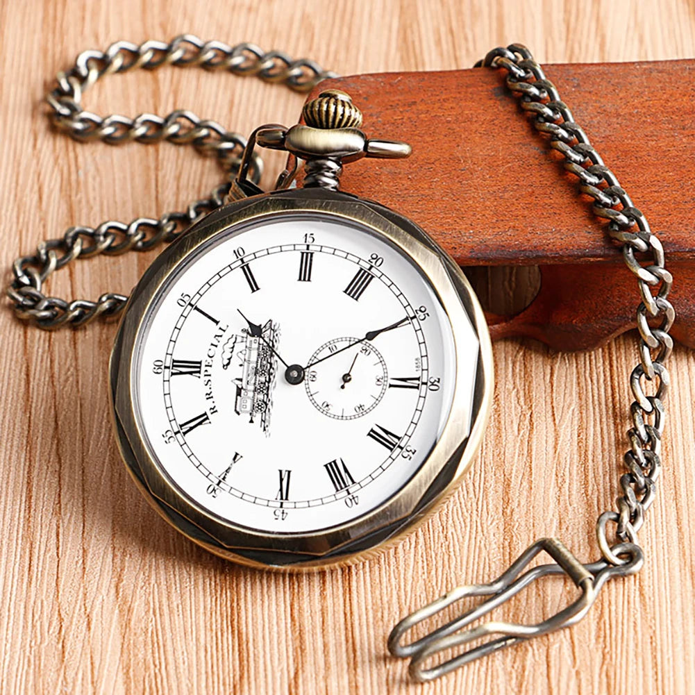 Steampunk Antique Stylish Mechanical Hand Winding Men Pocket Watch Unique Dial Design Open Face Pendant Luxury Pocket Clock Man