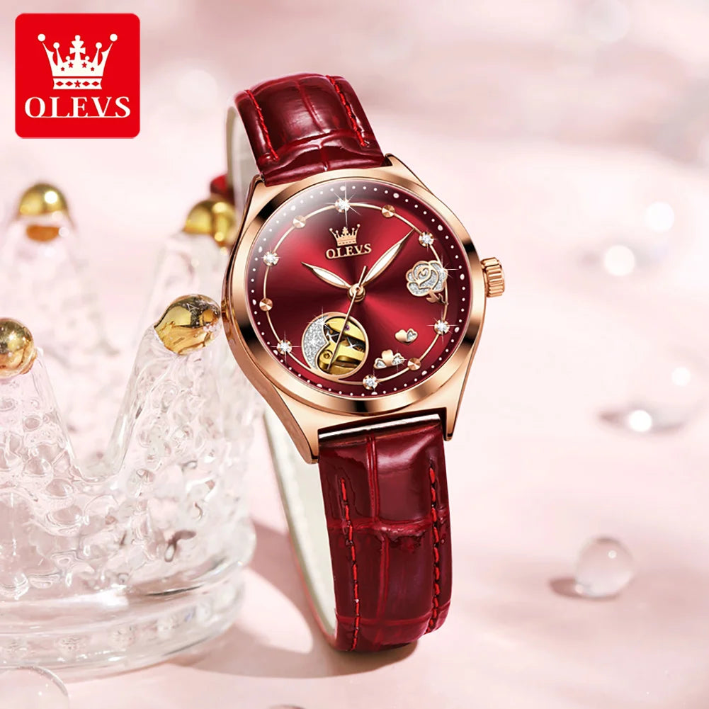 OLEVS Brand Ladies' Watch Fully Automatic Mechanical Watch Fashion Leather Strap 6601