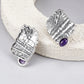 S925 Sterling Silver Stud Earrings for Women Mermaid Retro Texture Geometric Pattern Inlaid Amethyst Ear Stud Jewelry Wholesale