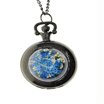 Fashionable Crystal Flower Style Antique Vintage Quartz Pocket Watch Round Case Pendant Necklace Chain Clock For Men Women