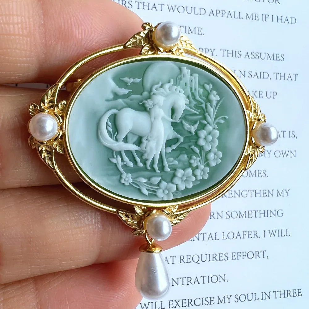 925 Sterling Silver Cameo Charms & Pendant Natural Agate Horse Pendant for Jewelry Making