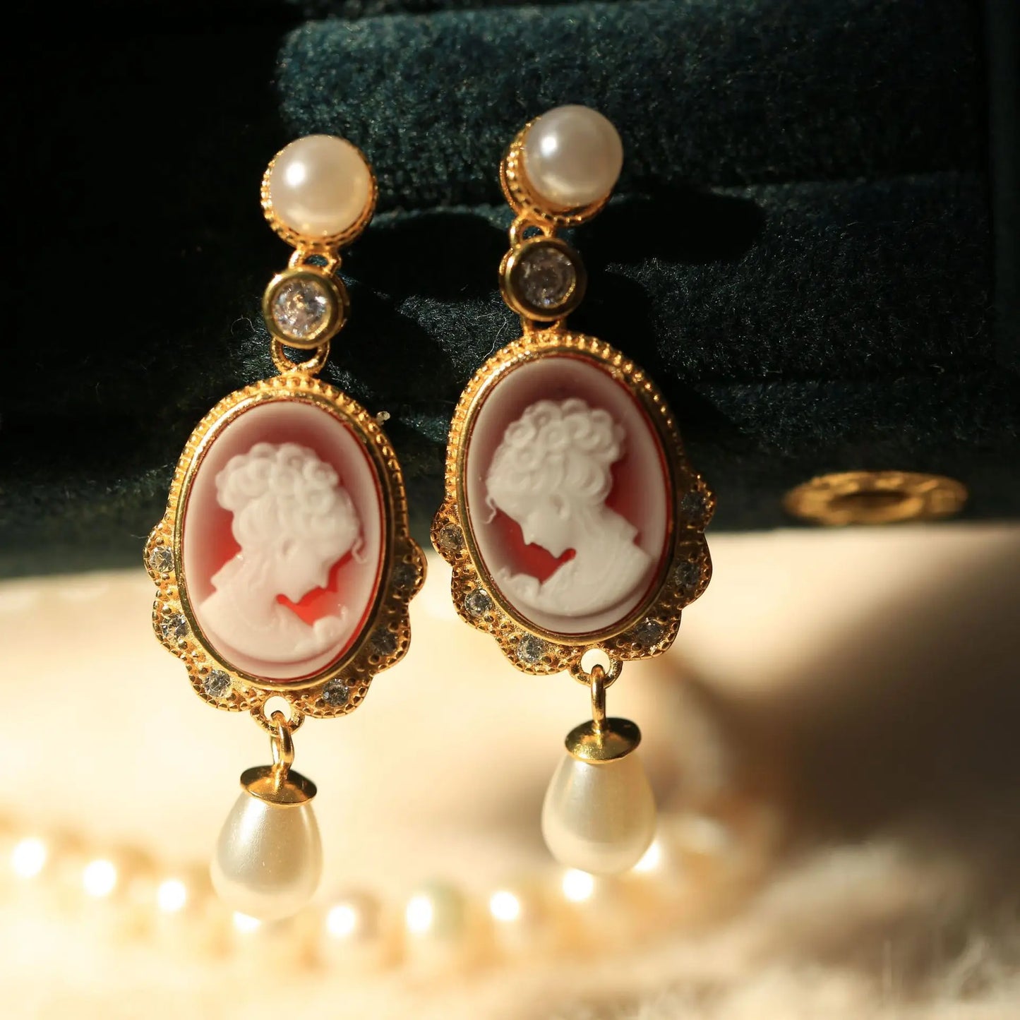 Factory Sales 925 Silver Inlay German Cameo Eardrops Agate Relief Retro Minority Design Antique Style