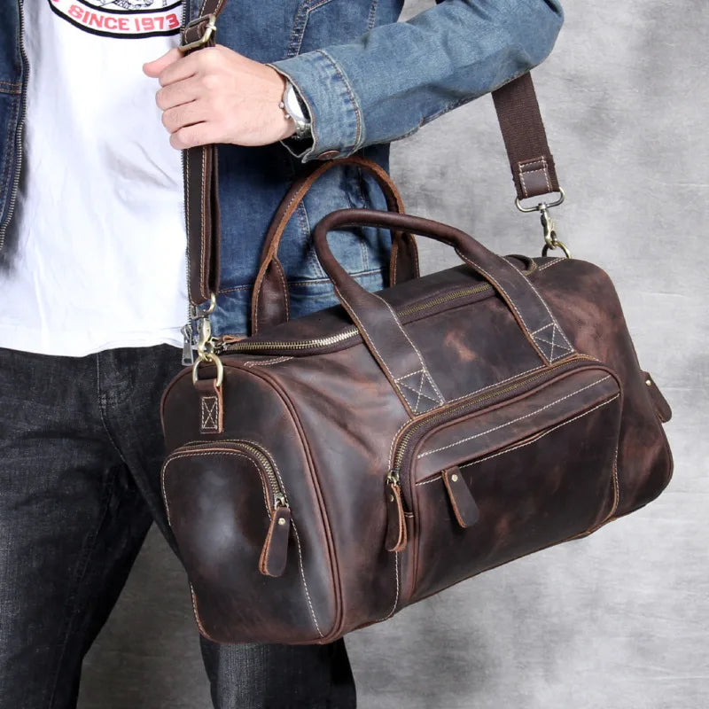 New Men's Leather Travel Bag Premium Genuine Leather Business Backpack - RFID Anti-Theft Outdoor Duffel Bag for Business