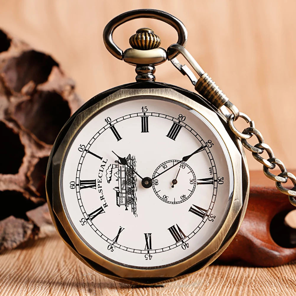Steampunk Antique Stylish Mechanical Hand Winding Men Pocket Watch Unique Dial Design Open Face Pendant Luxury Pocket Clock Man