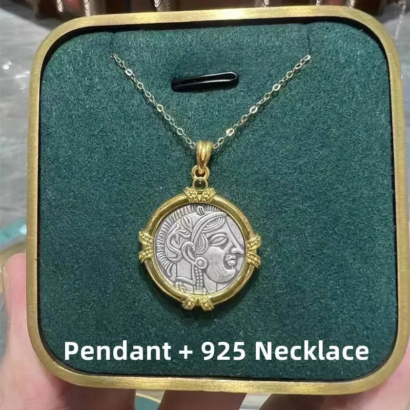 TIYINUO Authentic AU750 Real 18K Real Gold Ancient Coin Athena Owl Pendant Twisted Rope Necklace Delicate Gift For Woman Jewelry