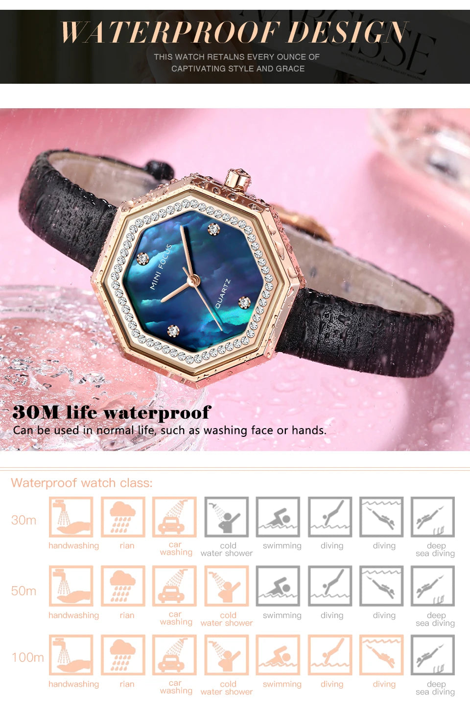 MINI FOCUS 0304 Brand Fashion Women Quartz Watch Luxury Leather Strap Waterproof Casual Girls Wristwatch Elegant Ladies Watches