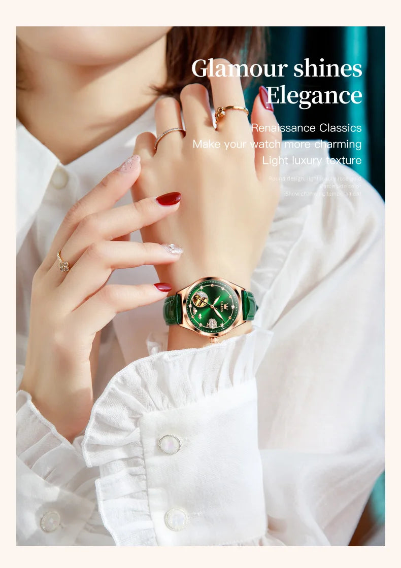 OLEVS Brand Ladies' Watch Fully Automatic Mechanical Watch Fashion Leather Strap 6601