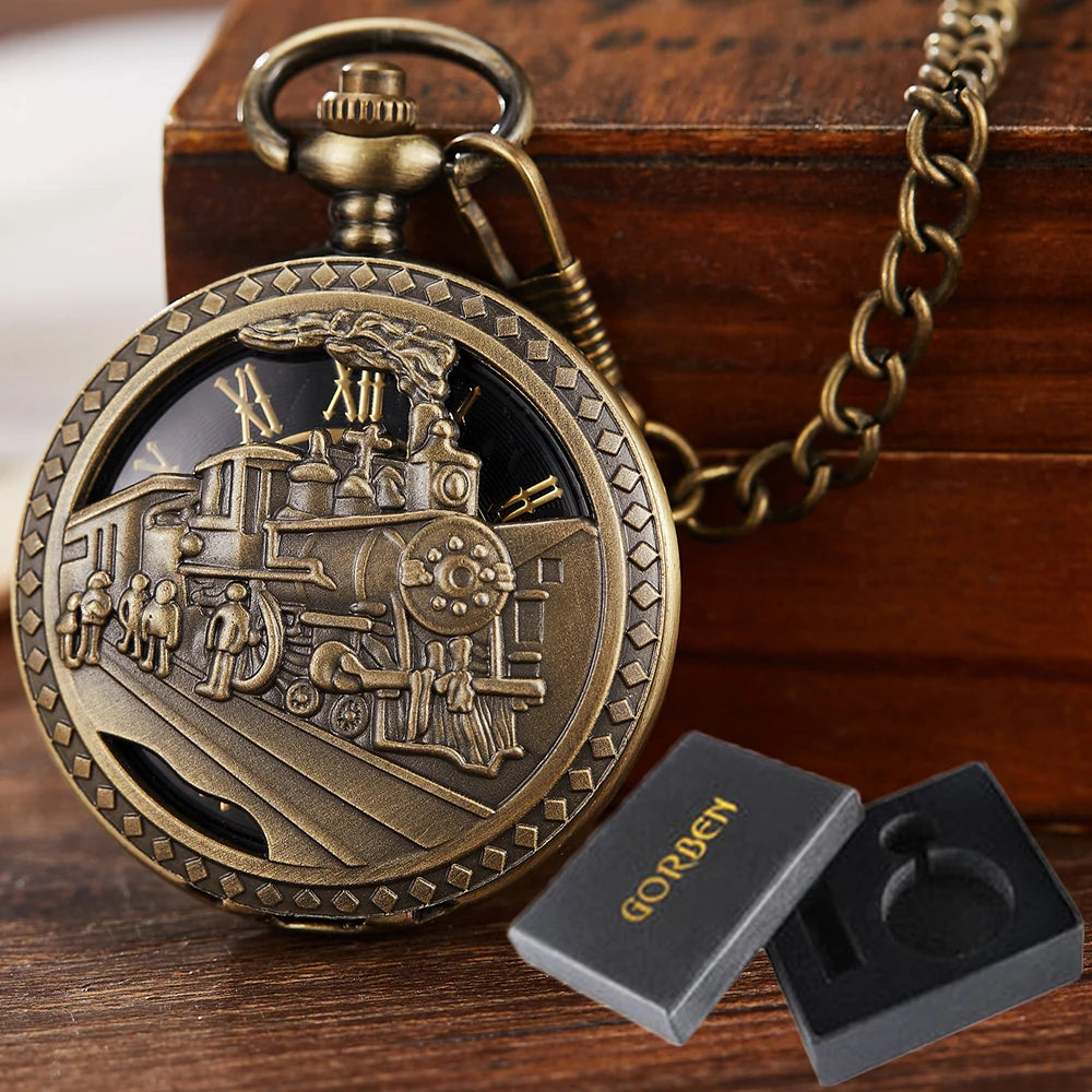 Mechanical Pocket Watch Luxury Antique Skeleton Men Steampunk Mechanical Fob Watches Clock Pendant Hand-winding Relogio De Bolso