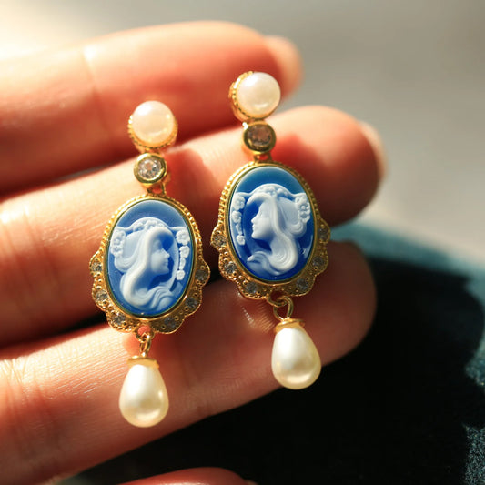 Manufacturers Sell 925 Silver Inlay Cameo Earrings Retro Fashion Earrings