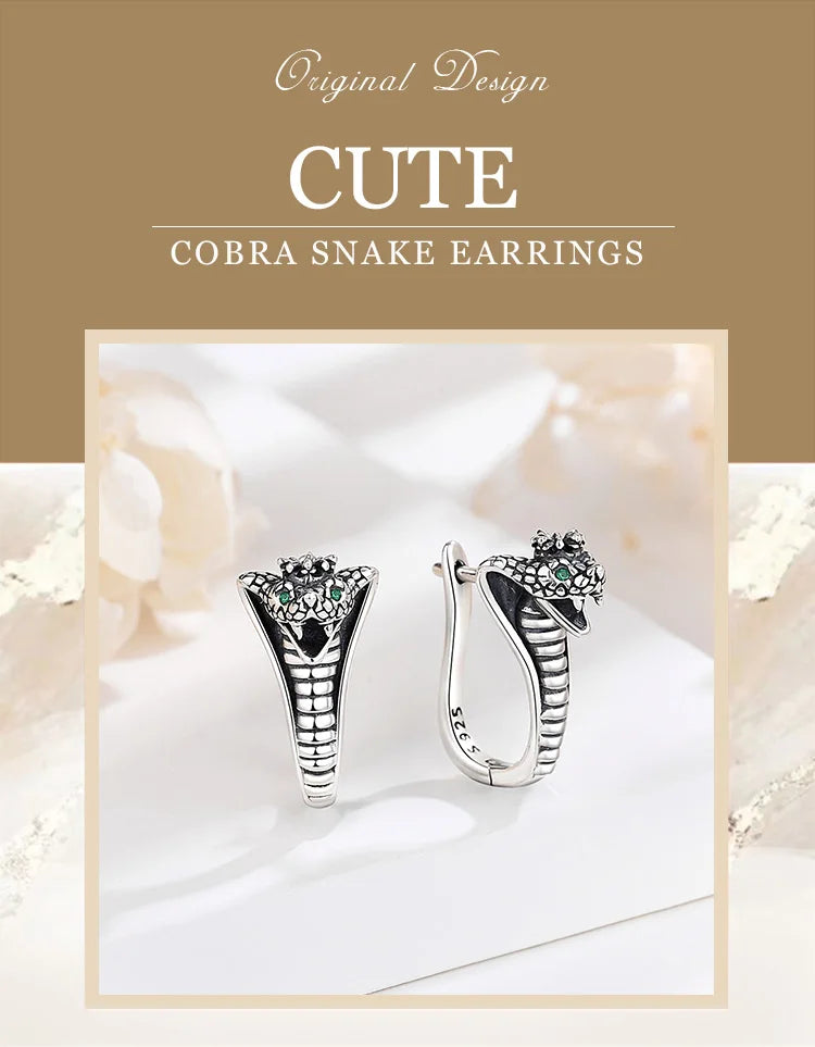 Eudora Real 925 Sterling Silver Snake Circle Earrings Round Small Hoop Retro Textures Snake Earrings For Women Man Fine Jewelry