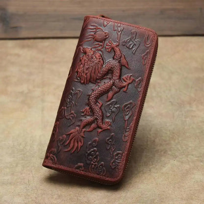 COSMO Unisex Dragon Embossed Card Wallet Oriental Style Leather Handmade
