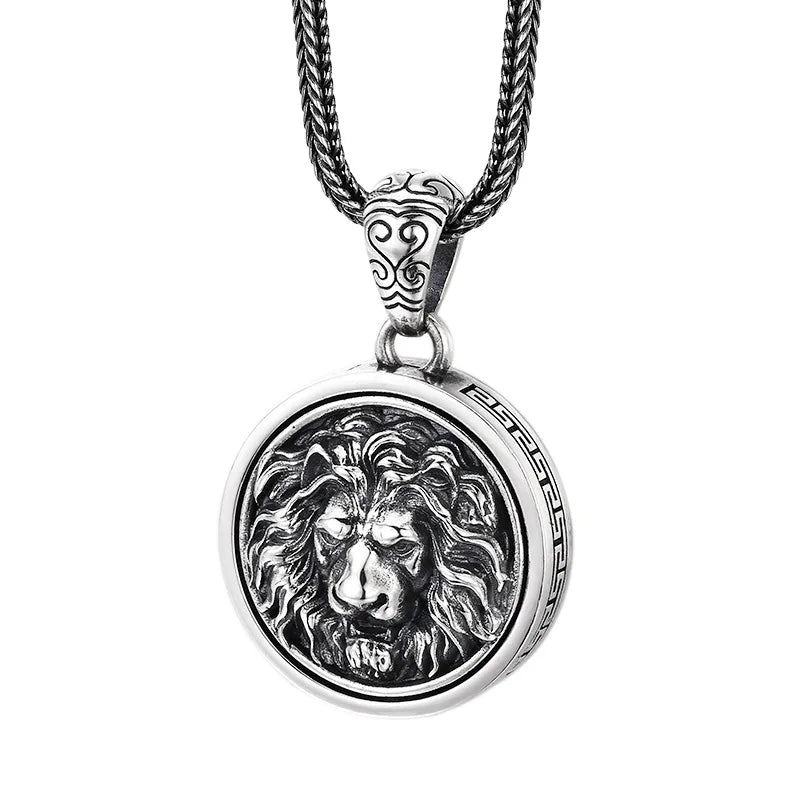 Genuine S925 Sterling Silver Charm Pendants for Women Men New Fashion Relief Lion Head Rotatable Vintage Punk Jewelry Wholesale