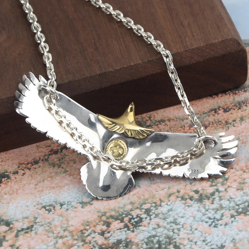 Japanese Style Trendy S925 Sterling Silver Eagle Pendant Necklace for Men and Women Sweater Chain Hip-Hop Punk Style Jewelry