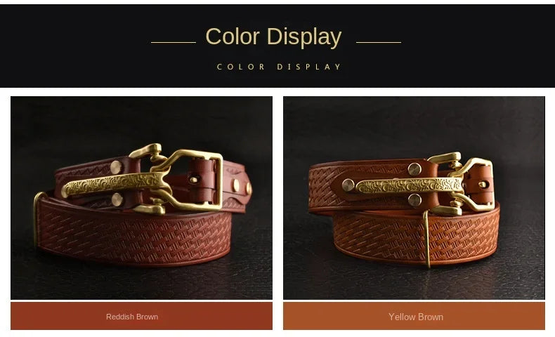 Cavalry genuine copper buckle belt, hand strap Cavalry men's casual pants belt 100% cowhide genuine leather men's denim belt