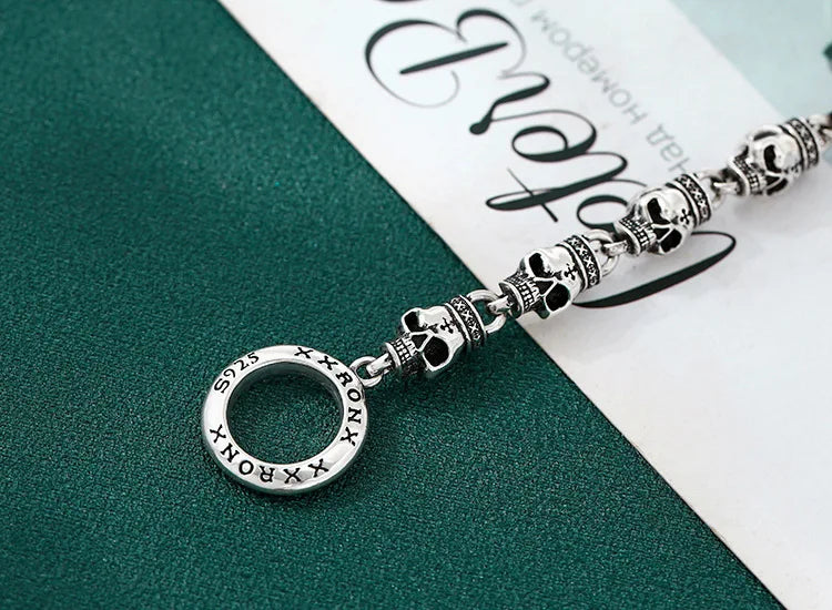 S925 sterling silver bracelet men thick skull heavy industry thai silver retro distressed punk trendystylish jewelry