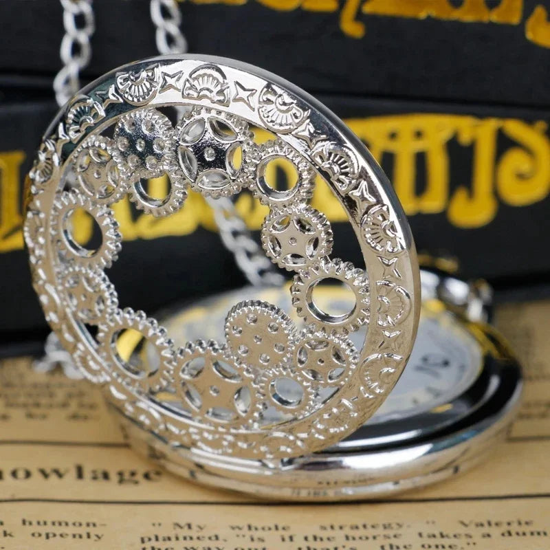 Classic Vintage Pinion Hollow Engraved Quartz Pocket Watch Flip White Dial Arabic Numerals Necklace Pendant Clock Jewelry Gift