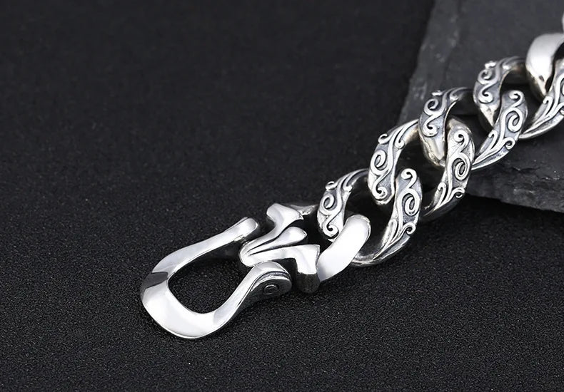s925 sterling silver ornament retro personality all match trendy fashion Thai silver domineering lion's head bracelet for men