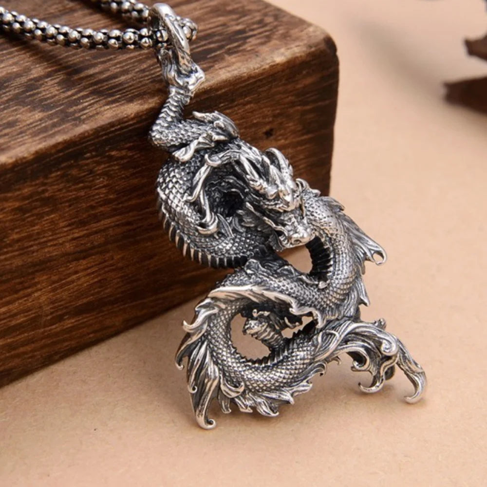 BOCAI S925 Silver Charms Pendants for Women Men Retro 3D Flying Dragon Year of the Loong  Amulet Fashion Jewelry Wholesale