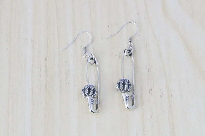 Hip hop Personality Korean Street Sterling Silver Pins Crown Earrings Female Retro Exaggerated Thai Silver Long Earrings Origina