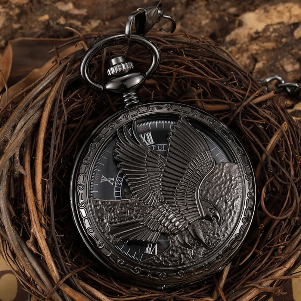 Eagle Antique Steampunk Pocket Watch Vintage Roman Numerals pocket watches for men Necklace Pendant Clock Chain Men's Women Lady