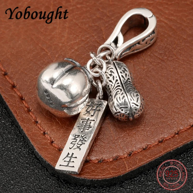 NEW  S925 Pure Silver Retro Auspicious Event Persimmon Peanut Tassel Men's And Women's Personality Pendant