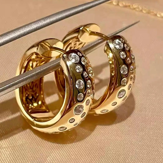 KQDANCE 925 Silver Synthetic Zircon Hoop Earrings Sparkling Star Baby's Breath Earrings Gold Plated Retro Fine Jewelry