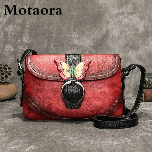 MOTAORA Women Bag Retro Genuine Leather Handbags For Women 2025 New Hand Painted Shoulder Bags Casual Small Messenger Bag Female