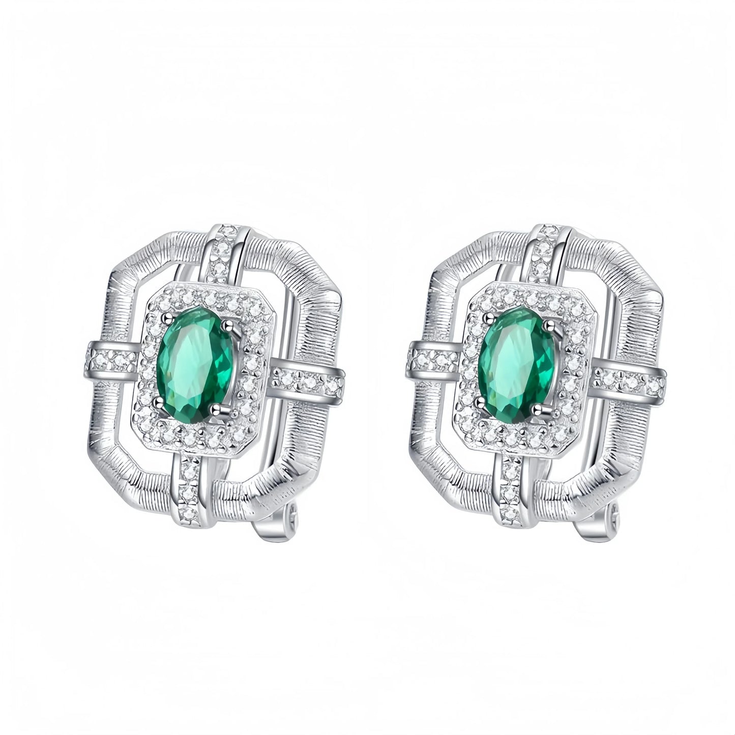 MuShan Luxury Brand Hollow Out Diamond Studded Green Zircon Earrings 925 Sterling Silver Stud Earrings Fine Jewelry