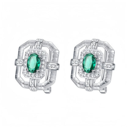 MuShan Luxury Brand Hollow Out Diamond Studded Green Zircon Earrings 925 Sterling Silver Stud Earrings Fine Jewelry