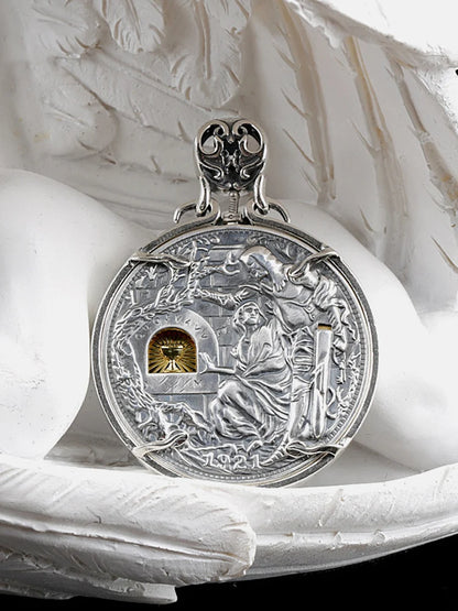 Man Women Necklace Pendant Real 925 Sterling Silver Holy Grail Knight Mechanism Coin Luxury Designer Fine Jewelry 2024 New In P7