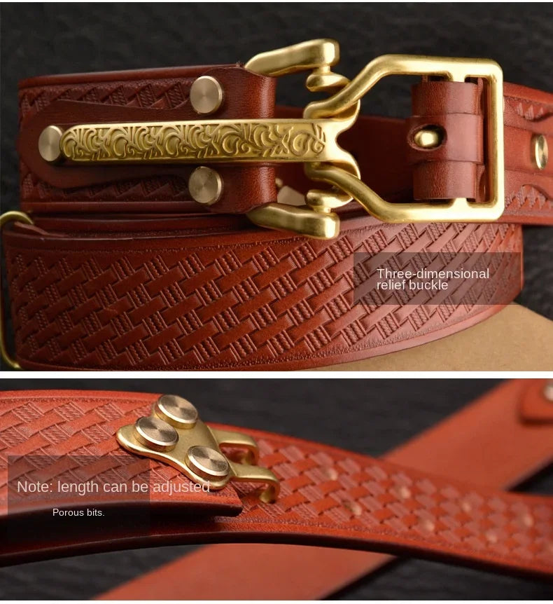 Cavalry genuine copper buckle belt, hand strap Cavalry men's casual pants belt 100% cowhide genuine leather men's denim belt